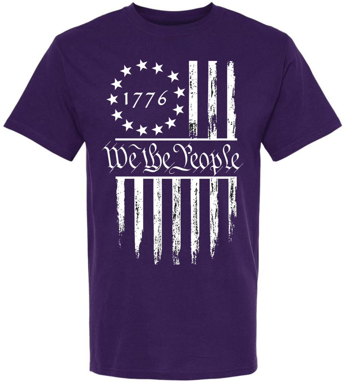 We The People 1776 USA Flag T-Shirt - Long Center Print American Distressed US Flags Patriots Tee Shirt
