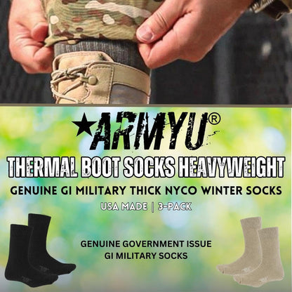 Thermal Boot Socks Heavyweight Genuine GI NYCO Extreme Cold Weather Warm Thick Boot Socks USA Made 3-Pack