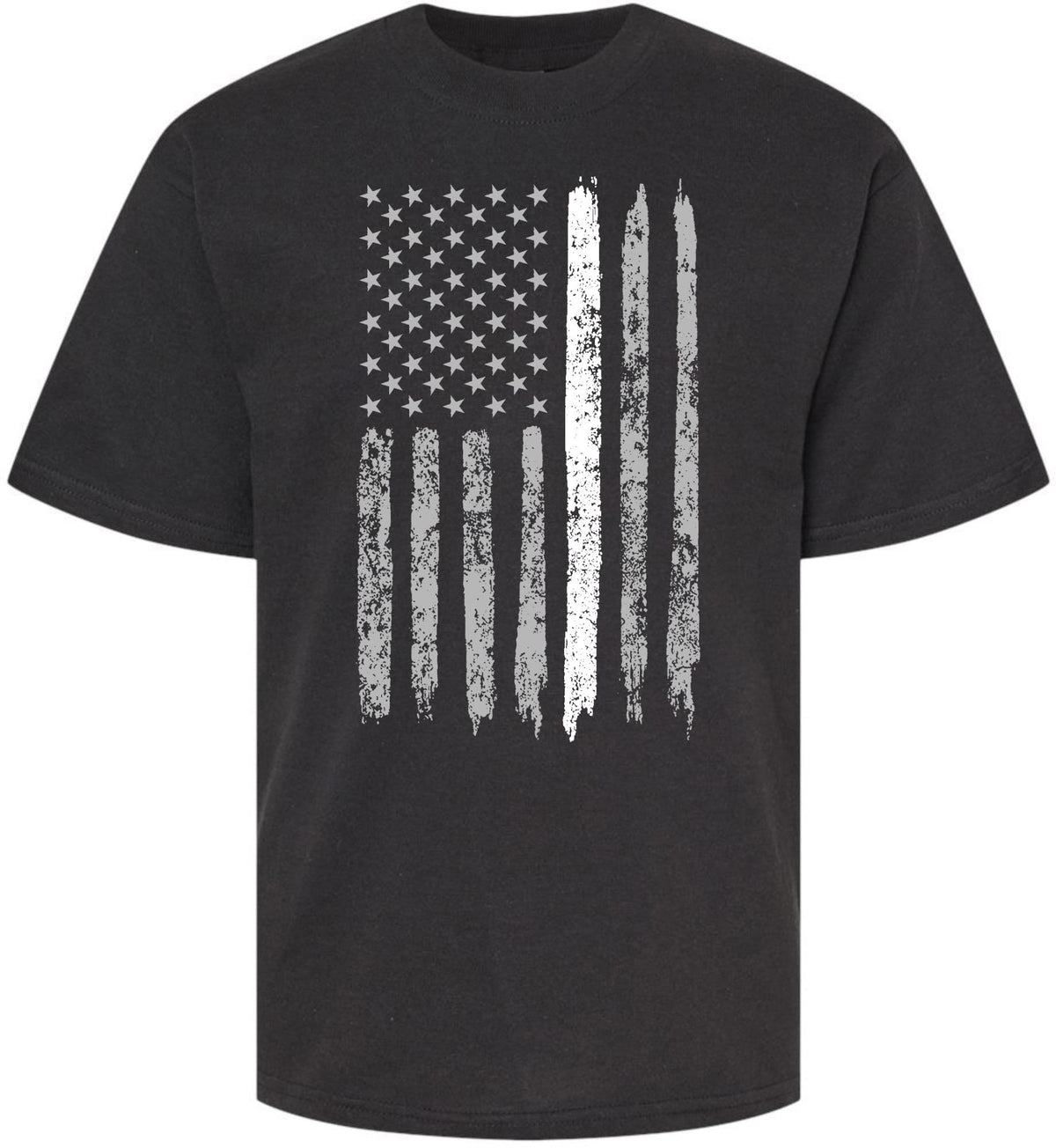 USA Distressed Flag Printed T-Shirt | July 4th Patriotic US Tee Shirt - Youth, Black
