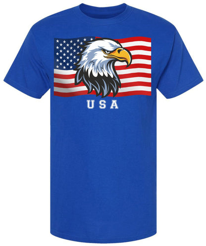 USA Eagle Flag Printed T-Shirt Patriotic American Bald Eagle Graphic 4th of July Cotton Tee