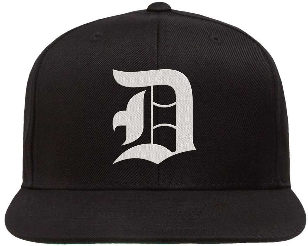 Old English Alphabet D Embroidered Baseball Cap | Classic Gothic Letter Adjustable Flat Bill Snapback Unisex Hat