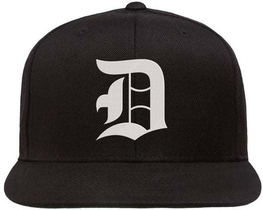 Old English Alphabet D Embroidered Baseball Cap | Classic Gothic Letter Adjustable Flat Bill Snapback Unisex Hat