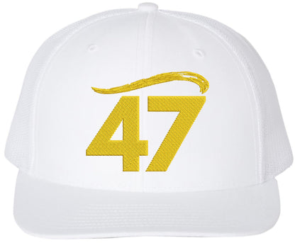 47 Gold Embroidery Trump Hair Trucker Hat Republicans Supporters Mesh Snapback Baseball Adult Cap
