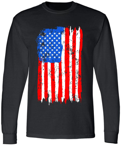 Black USA Flag Thin Line Long Sleeve T-Shirt Patriotic American Support First Responders Tee