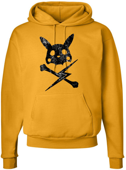 Electric Bunny Skull Graphic Hoodie Edgy Anime Style Streetwear Pullover Sweatshirt Polycotton Fleece