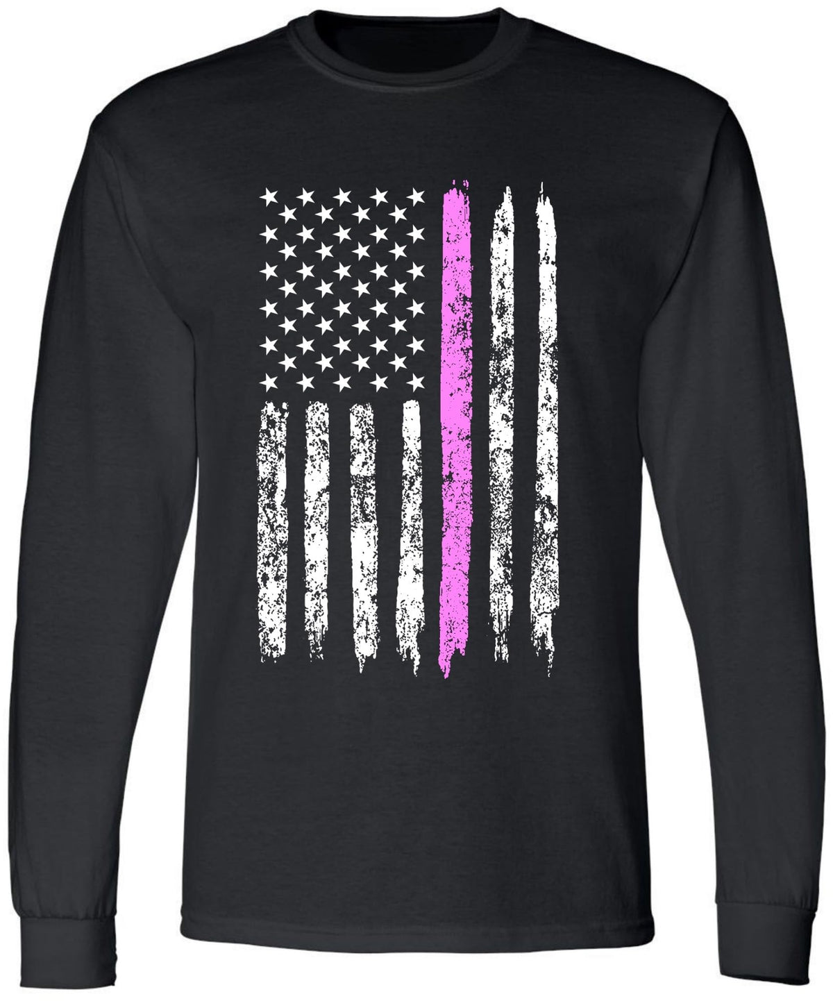 Black USA Flag Thin Line Long Sleeve T-Shirt Patriotic American Support First Responders Tee