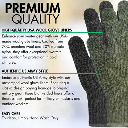 Wool Blend Glove Liners | Unstamped Blank Genuine GI USA Made Army Gloves Liner