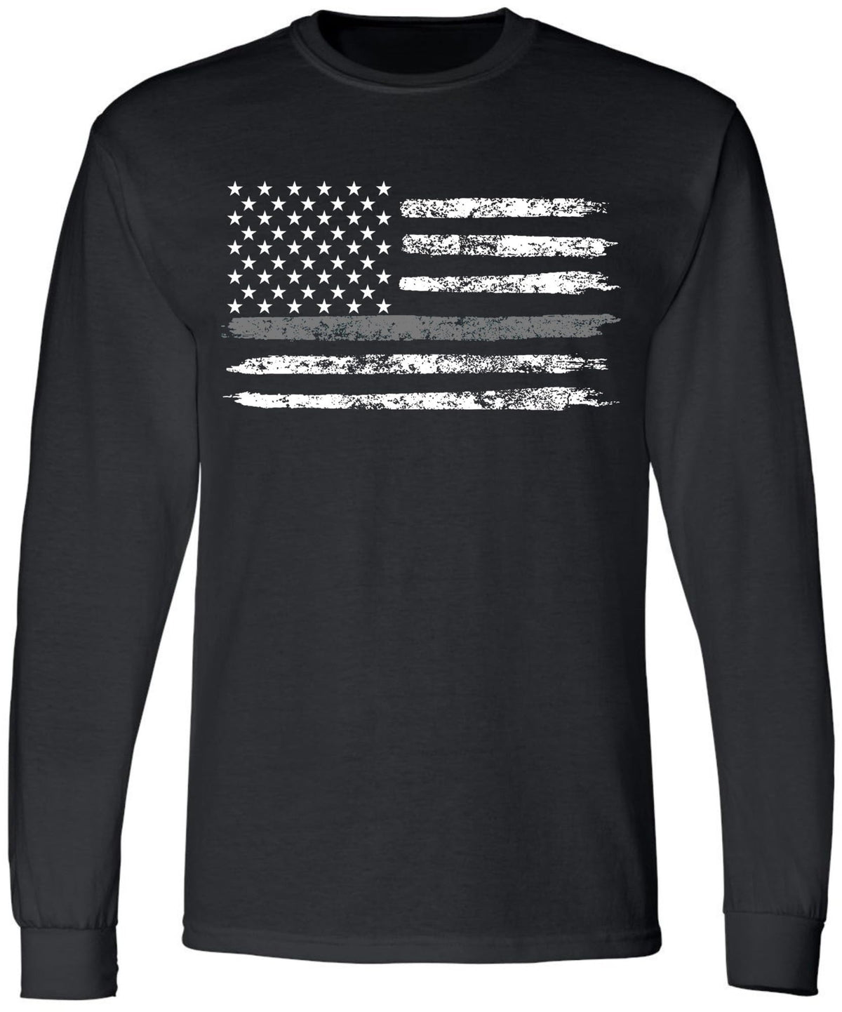 Black USA Flag Thin Line Long Sleeve T-Shirt Patriotic American Support First Responders Tee