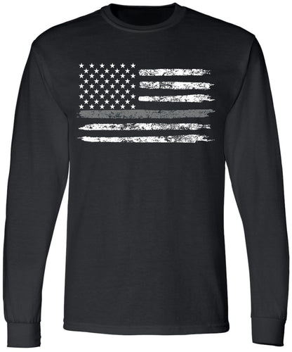 Black USA Flag Thin Line Long Sleeve T-Shirt Patriotic American Support First Responders Tee