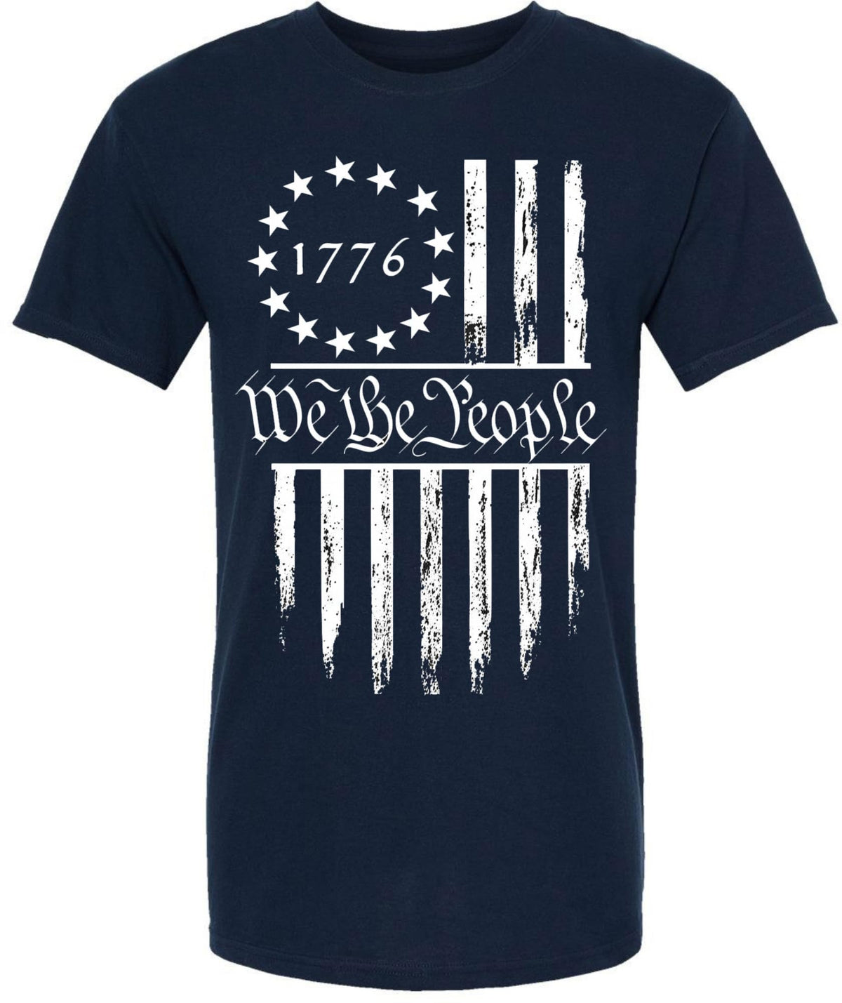 We The People 1776 USA Flag T-Shirt - Long Center Print American Distressed US Flags Patriots Tee Shirt
