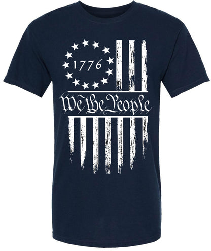 We The People 1776 USA Flag T-Shirt - Long Center Print American Distressed US Flags Patriots Tee Shirt