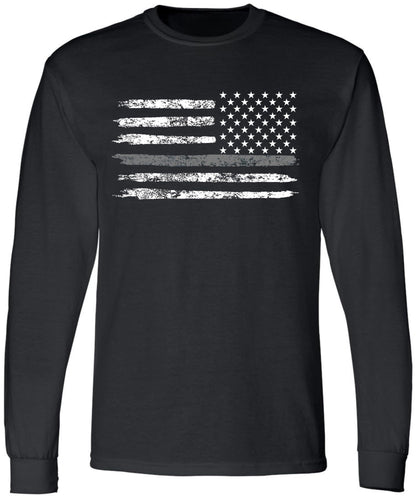 Black USA Flag Thin Line Long Sleeve T-Shirt Patriotic American Support First Responders Tee