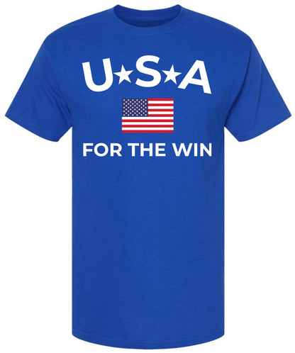 USA for the Win Printed T-Shirt | American Flag Graphic Tee Patriotic 4th of July USA Unisex 100% Cotton Shirt