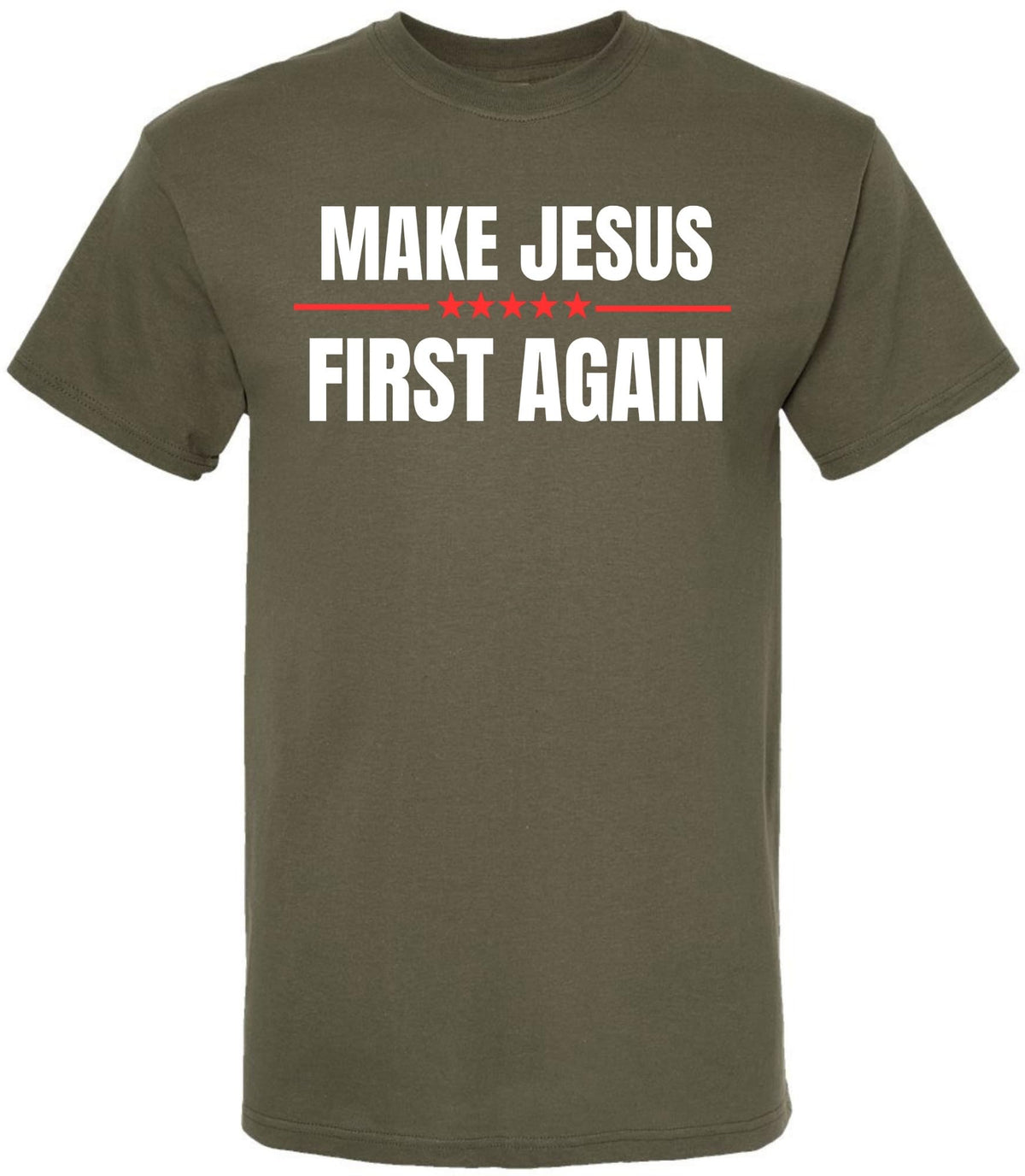 Make Jesus First Again Printed T-Shirt | Maga Style 100% Cotton Crewneck Religious Christian Tee Shirt