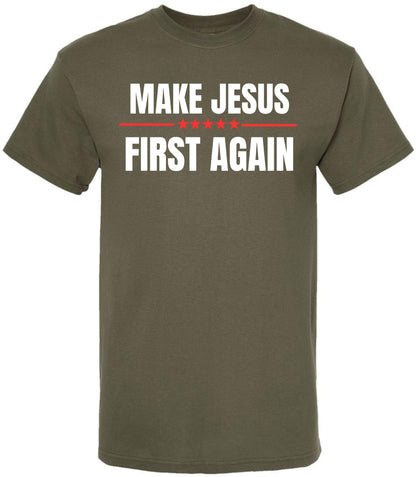 Make Jesus First Again Printed T-Shirt | Maga Style 100% Cotton Crewneck Religious Christian Tee Shirt