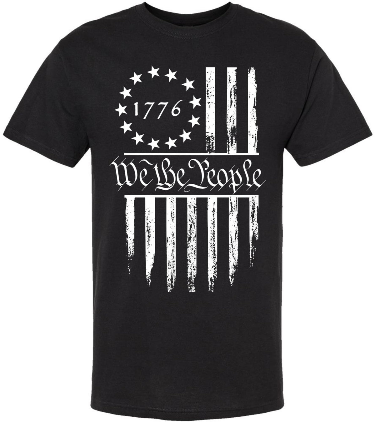 We The People 1776 USA Flag T-Shirt - Long Center Print American Distressed US Flags Patriots Tee Shirt