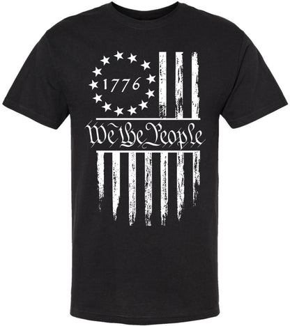 We The People 1776 USA Flag T-Shirt - Long Center Print American Distressed US Flags Patriots Tee Shirt