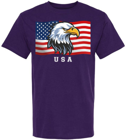 USA Eagle Flag Printed T-Shirt Patriotic American Bald Eagle Graphic 4th of July Cotton Tee