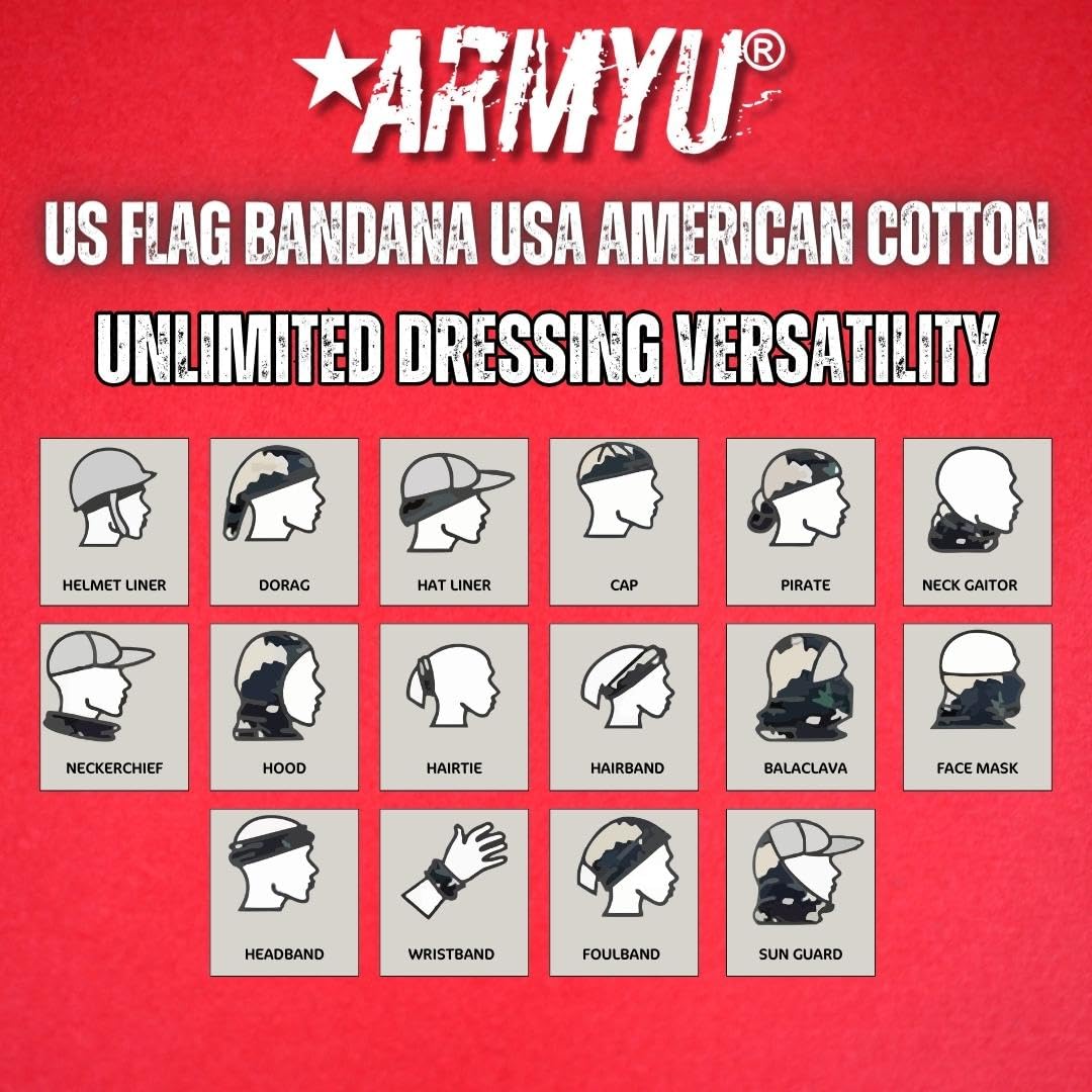 US Flag Bandana USA American Cotton Headband Headwrap Head Cover Bandanna Doo Rag 2-Pack