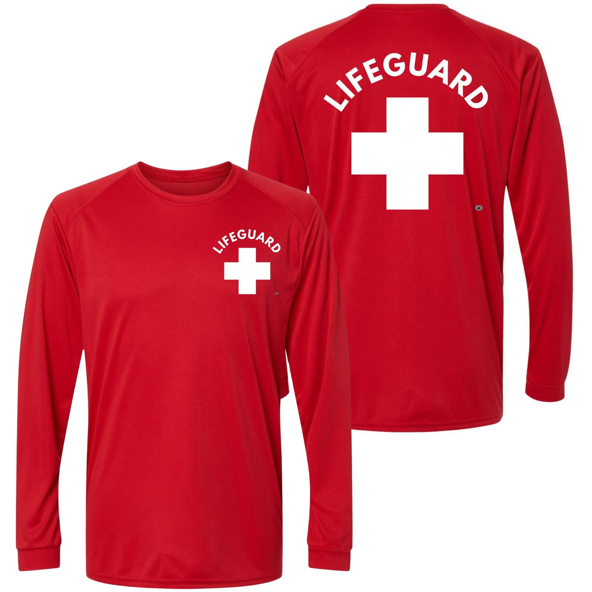 Lifeguard + Moisture Wicking Long Sleeve T-Shirt 100% Polyester Performance Uniform Sun Rash Guard Shirt