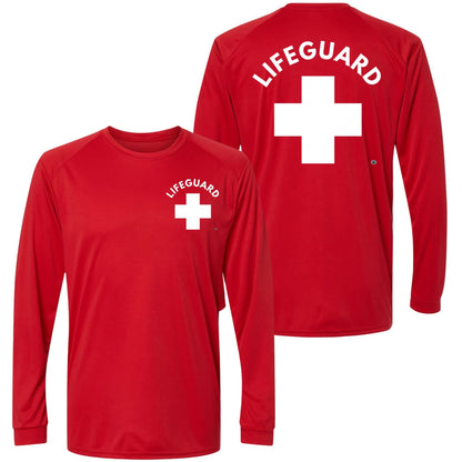 Lifeguard + Moisture Wicking Long Sleeve T-Shirt 100% Polyester Performance Uniform Sun Rash Guard Shirt