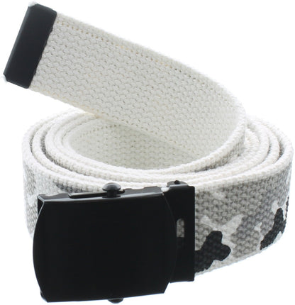 ARMYU Military Web Belt Reversible Cotton Canvas Army Camo & Solid Belts with Black Buckle 54"