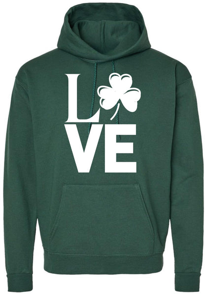Love Printed Hooded Sweatshirt | St. Patrick's Day Irish Holiday Costume Hoodie | for Men & Women, Dark Green