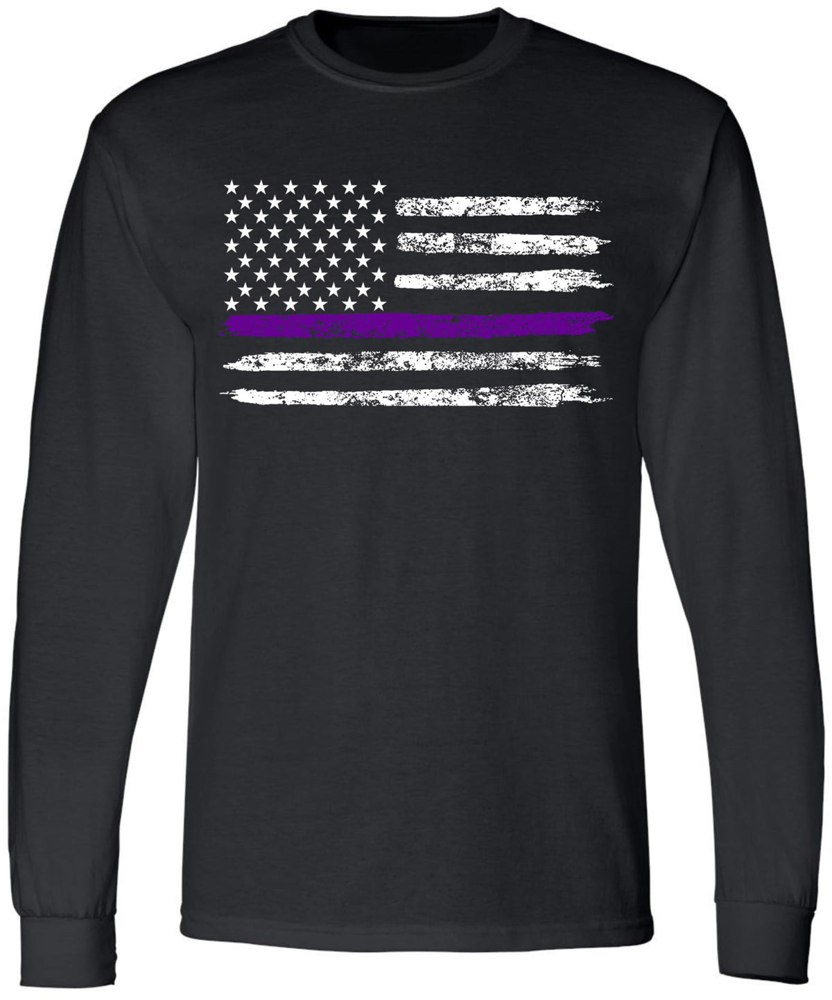 Black USA Flag Thin Line Long Sleeve T-Shirt Patriotic American Support First Responders Tee