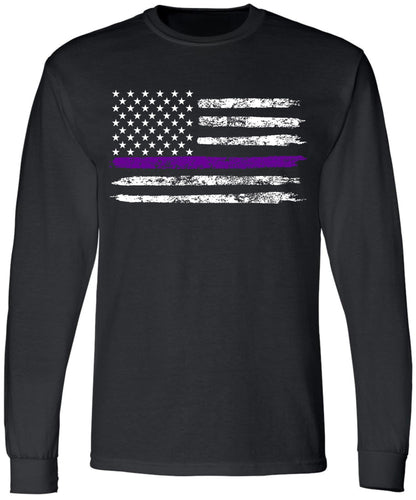 Black USA Flag Thin Line Long Sleeve T-Shirt Patriotic American Support First Responders Tee