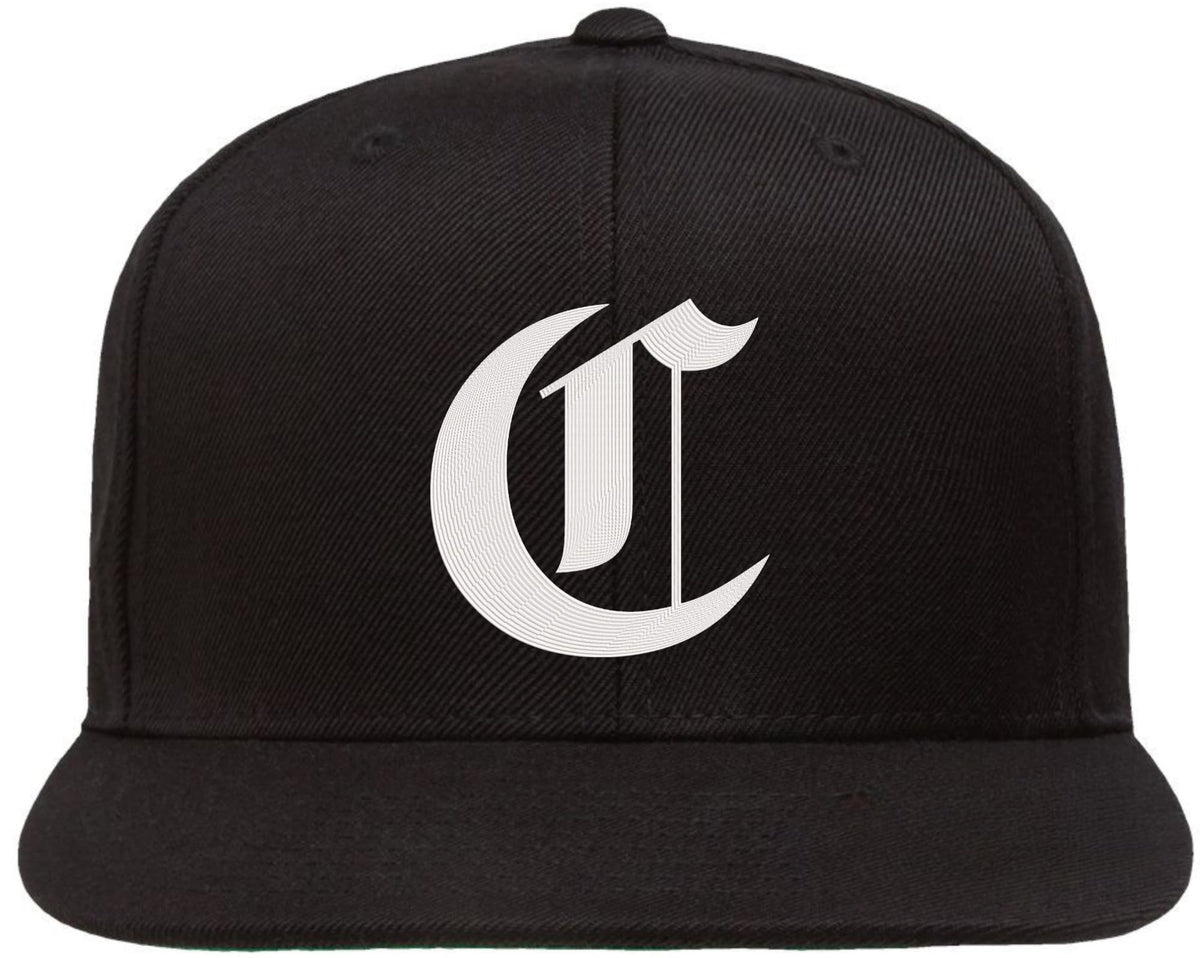 Old English Alphabet C Embroidered Baseball Cap | Classic Gothic Letter Adjustable Flat Bill Snapback Unisex Hat