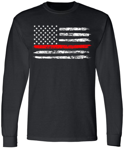 Black USA Flag Thin Line Long Sleeve T-Shirt Patriotic American Support First Responders Tee