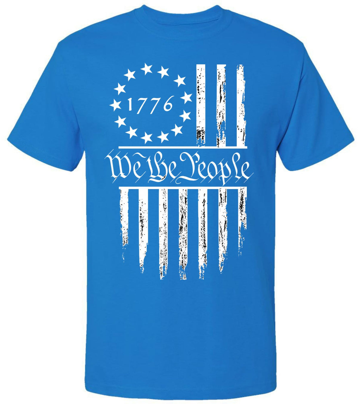 We The People 1776 USA Flag T-Shirt - Long Center Print American Distressed US Flags Patriots Tee Shirt