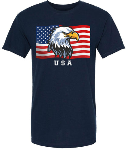 USA Eagle Flag Printed T-Shirt Patriotic American Bald Eagle Graphic 4th of July Cotton Tee