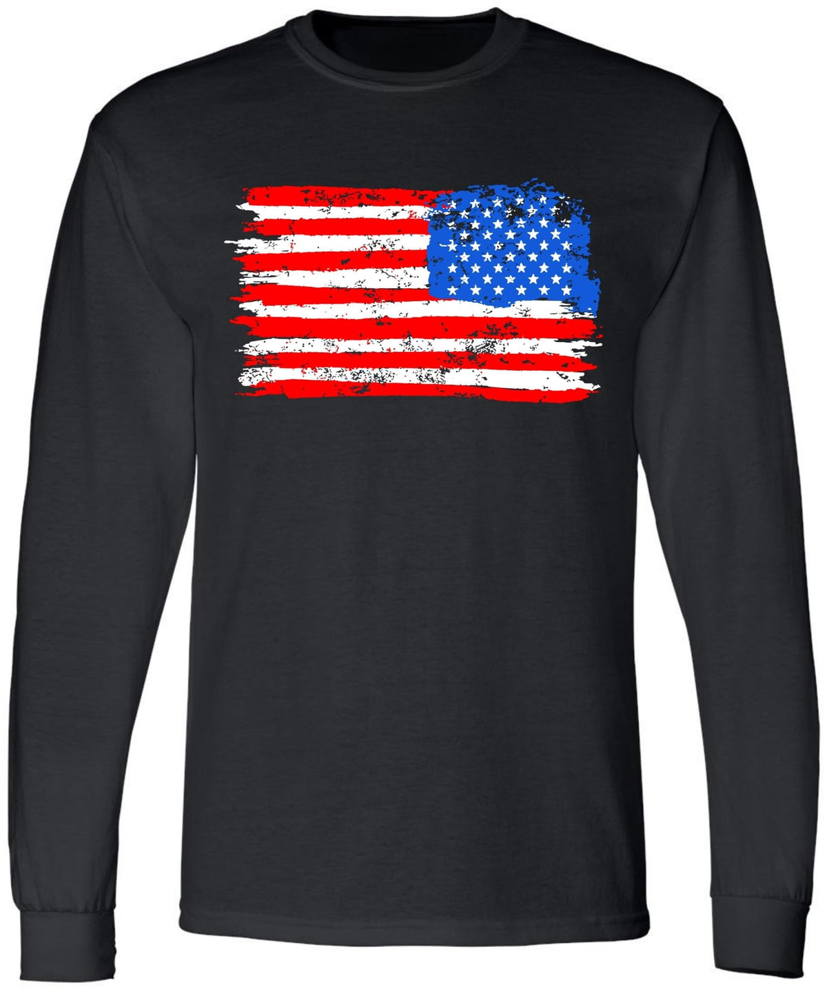 Black USA Flag Thin Line Long Sleeve T-Shirt Patriotic American Support First Responders Tee
