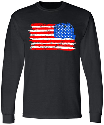 Black USA Flag Thin Line Long Sleeve T-Shirt Patriotic American Support First Responders Tee