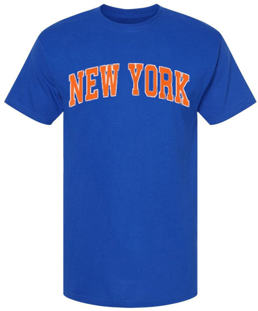 New York Basketball Printed T-Shirt - NY City NYC Ball Throwback Retro Design Shirt, Royal Blue