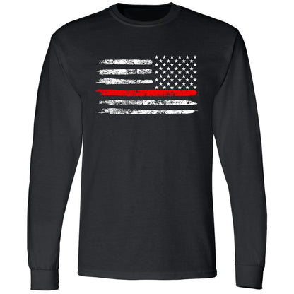 Black USA Flag Thin Line Long Sleeve T-Shirt Patriotic American Support First Responders Tee