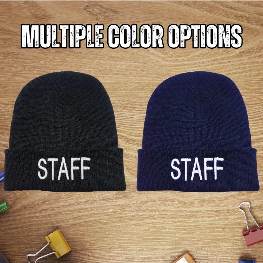 STAFF Large Embroidered Beanie Fleece Lined Watch Cap STAFF Warm Winter Work Uniform Hat