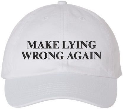 Make Lying Wrong Again Embroidered Dad Hat | Funny Political Adjustable Baseball Cap for Men & Women