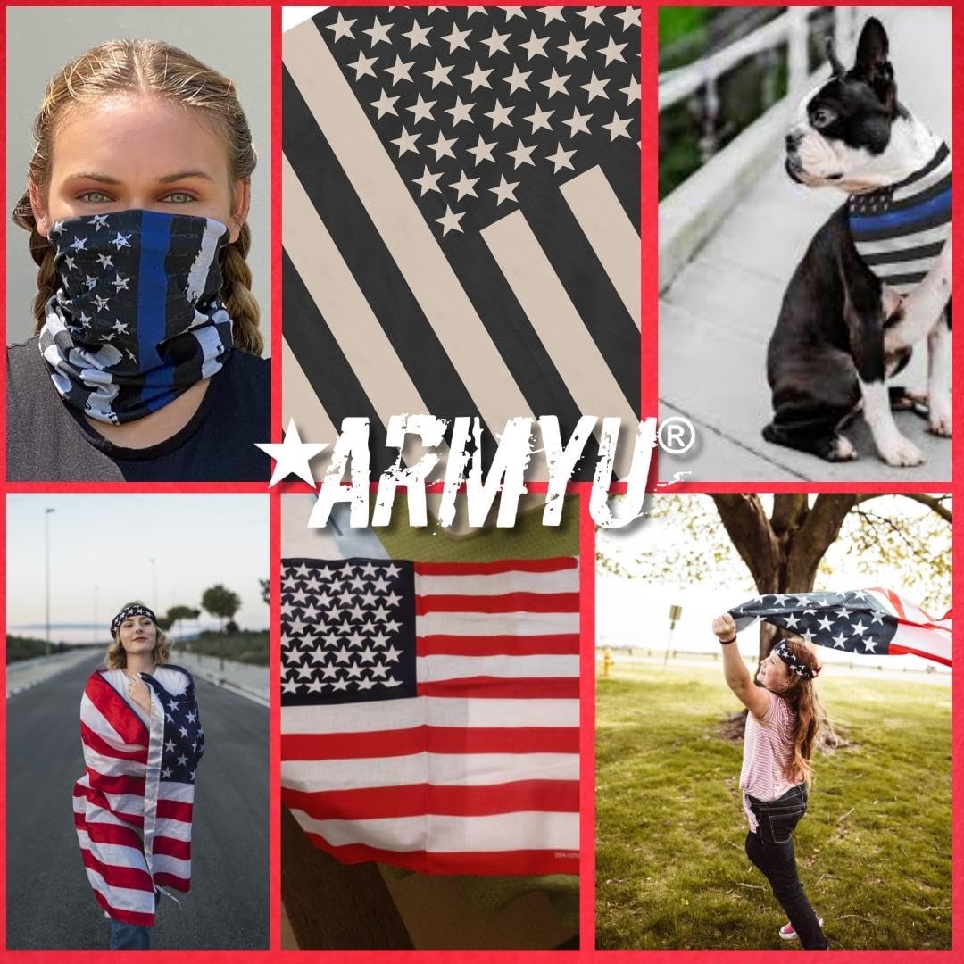 US Flag Bandana USA American Cotton Headband Headwrap Head Cover Bandanna Doo Rag 2-Pack