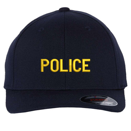 POLICE Flexfit Fitted Hat - Structured Uniform Baseball Cap for Security, Guard & Law Enforcement Officers