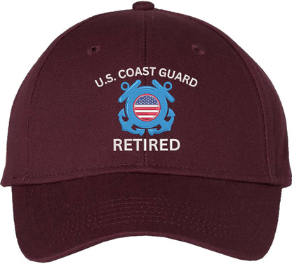 U.S. Coast Guard Retired Embroidered Baseball Cap | USA Veteran Military Nautical Service Dad Hat Unisex Gift
