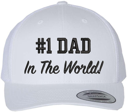 Number 1 Dad in The World Embroidered Trucker Hat | Adjustable Mesh Back Polycotton Father's Day Baseball Cap