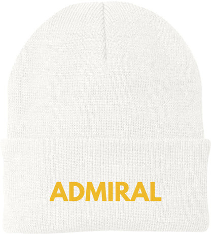 Admiral Embroidered Beanie | USA Military Navy Inspired Warm 100% Acrylic Winter Knit Hat for Men & Women
