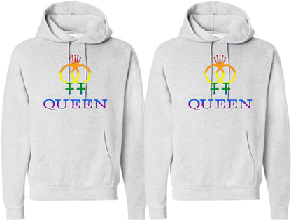 Queen & Queen Printed Hoodies Adult Lesbian Gay Pride Hooded Sweatshirts for Gay Couples (2 Pack)