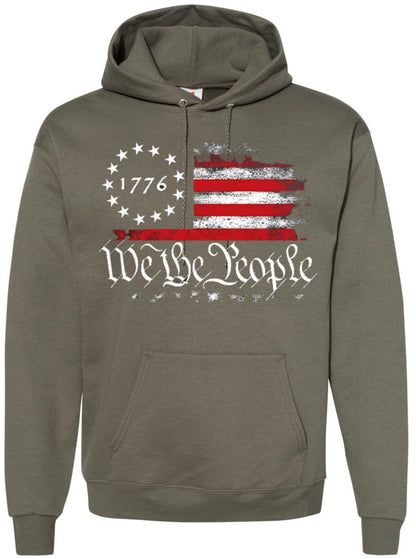 We the People 1776 USA Vintage Flag Hooded Sweatshirt Distressed US Pride Patriotic Warm Pullover Hoodie