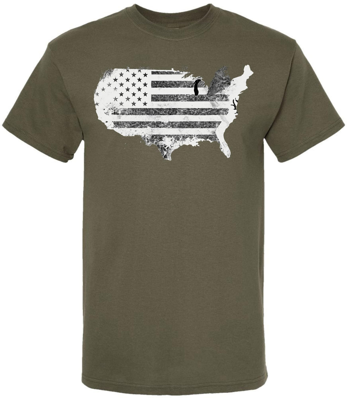 Vintage USA Map Flag Graphic Printed T-Shirt | USA Grunge 48 States Outline Patriotic 100% Cotton Crewneck Tee