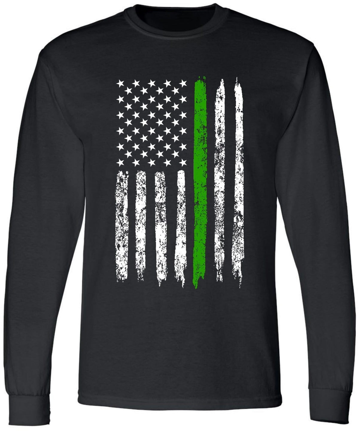 Black USA Flag Thin Line Long Sleeve T-Shirt Patriotic American Support First Responders Tee