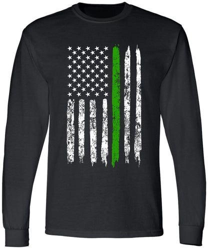 Black USA Flag Thin Line Long Sleeve T-Shirt Patriotic American Support First Responders Tee