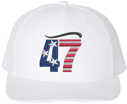 47 USA Flag Hair Top Embroidered Trucker Hat | Support President American Mesh Snapback Unisex Cap